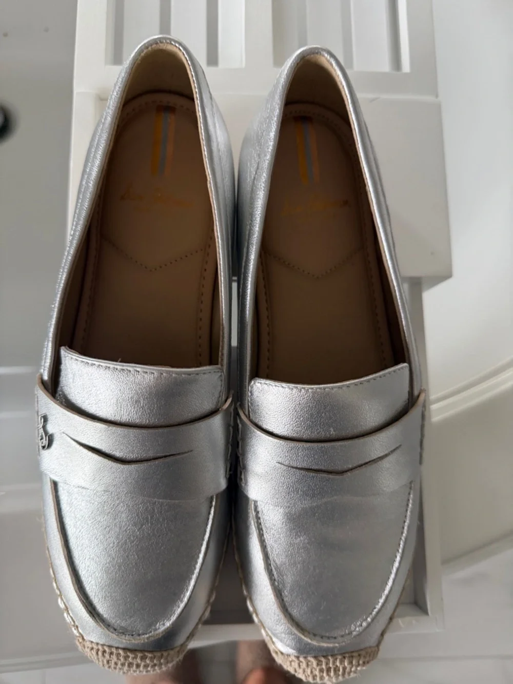 Sam Edelman Metallic Silver Espadrille Penny Loafers - Picture 2 of 5